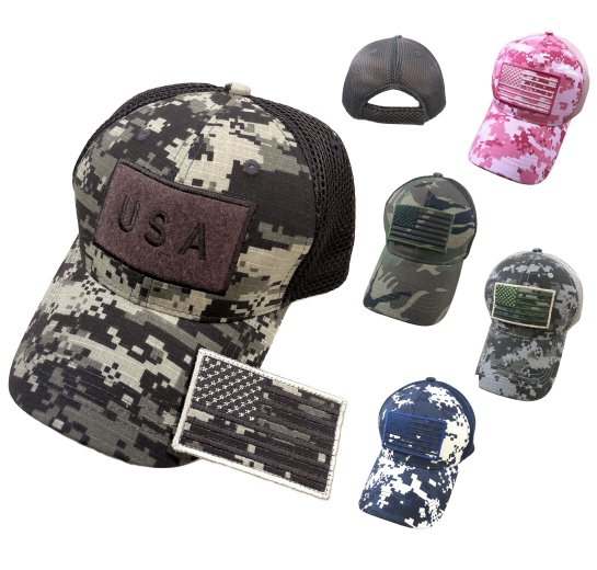 Detachable Patch HAT/Flag 100% Cotton Camo Mesh [USA]